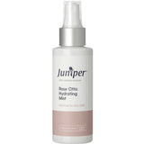 The Juniper Rose-Otto Hydrating Mist 125ml comes in a white spray bottle with a light pink accent and clear cap, ideal for normal to dry skin, offering pH-balancing benefits and an instant hydration boost.