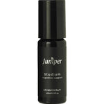 A small black Juniper Studium Aromatherapy Pulse Point Studium 10ml roller for study and concentration, featuring an invigorating essential oil blend. Shown with a black cap on a white background.