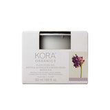 A white box of KORA Organics Refill Pod - Plant Stem Cell Retinol Alternative Moisturiser 50ml features a window and purple flower graphic—an effective anti-ageing moisturiser with a visible plant stem cell formula inside.