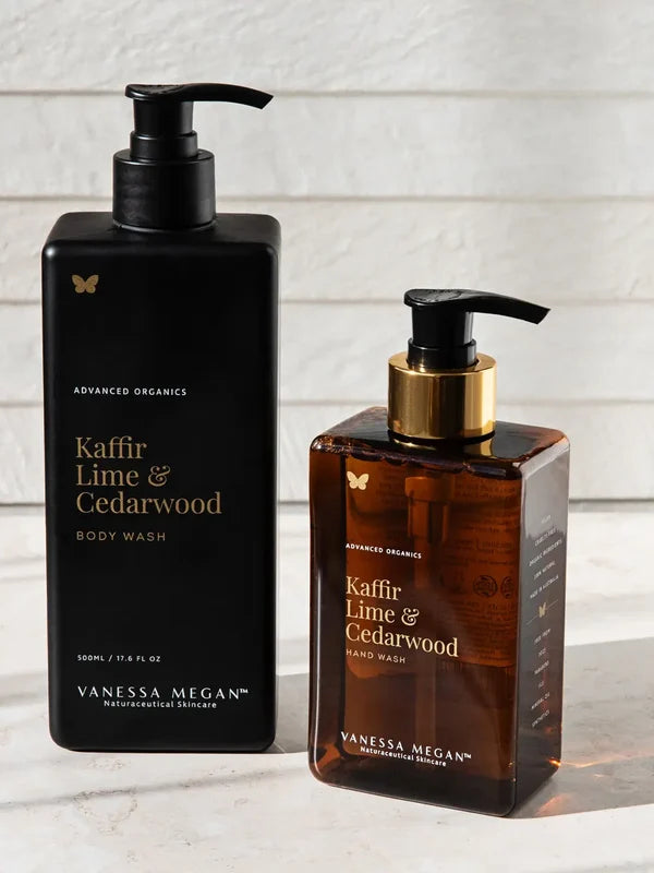 Vanessa Megan Kaffir Lime and Cedarwood Body Wash bottles