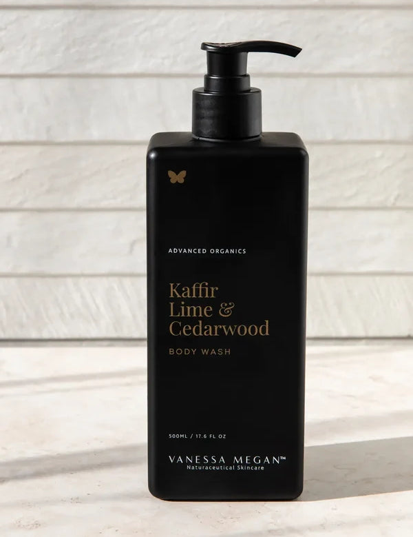 Vanessa Megan Kaffir Lime and Cedarwood Body Wash pump bottle