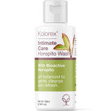 Kolorex Intimate Care Horopito Wash 100ml comes in a white bottle with a flip cap and green-accented label, featuring bioactive Horopito. Its pH-balanced formula is ideal for gentle cleansing of sensitive intimate skin.