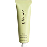 A light green tube of LAMAV AHA Face Exfoliant 60ml stands upright with a white cap, featuring "Purify & Clean" in black text—perfect for chemical exfoliation in your organic skincare routine.