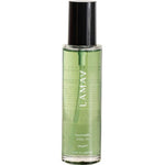A clear bottle of LAMAV Ayurvedic Body Oil Uplift 120ml with green liquid, a white label reading “UPLIFT,” and black cap stands upright on a white background, highlighting its mood-boosting benefits (120ml e 4.06 fl.oz).
