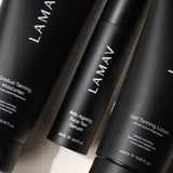The LAMAV Anti-Ageing Face Tan Serum 50ml is shown in a sleek black tube on a light surface, perfect for including in your organic self-tanning routine.