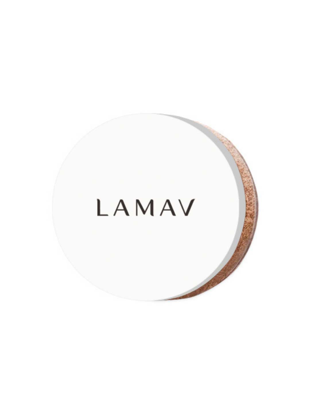 A round white container labeled LAMAV displays a hint of bronze LAMAV Anti Ageing Mineral Foundation SPF 15 (8g) along the side.