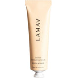 A beige tube of LAMAV Jojoba Exfoliating Scrub 60ml stands upright on a white background, showcasing this gentle natural exfoliator designed for radiant skin.