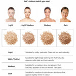 Four women with different skin tones (Light, Light/Medium, Medium, Dark) are shown above matching shades of LAMAV Anti Ageing Mineral Foundation SPF 15; see the chart below to find your perfect shade from LAMAV.