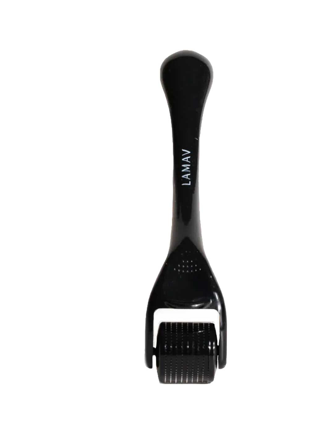 The LAMAV Micro Dermal Roller is a black 0.3mm facial tool with fine needles and LAMAV branding, shown on a white background. It helps boost skincare absorption for better results.