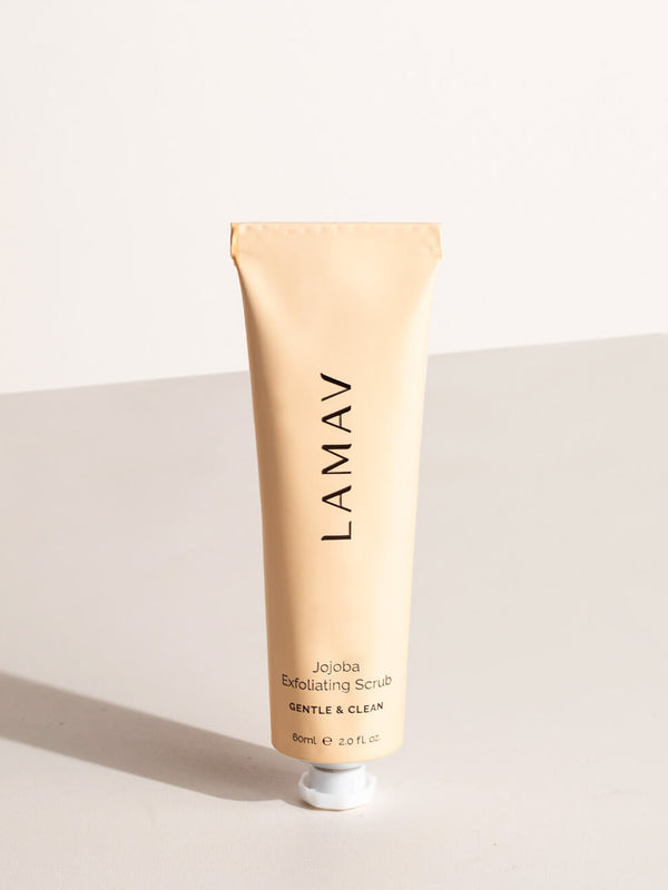 LAMAV Jojoba Exfoliating Scrub tube on a neutral background