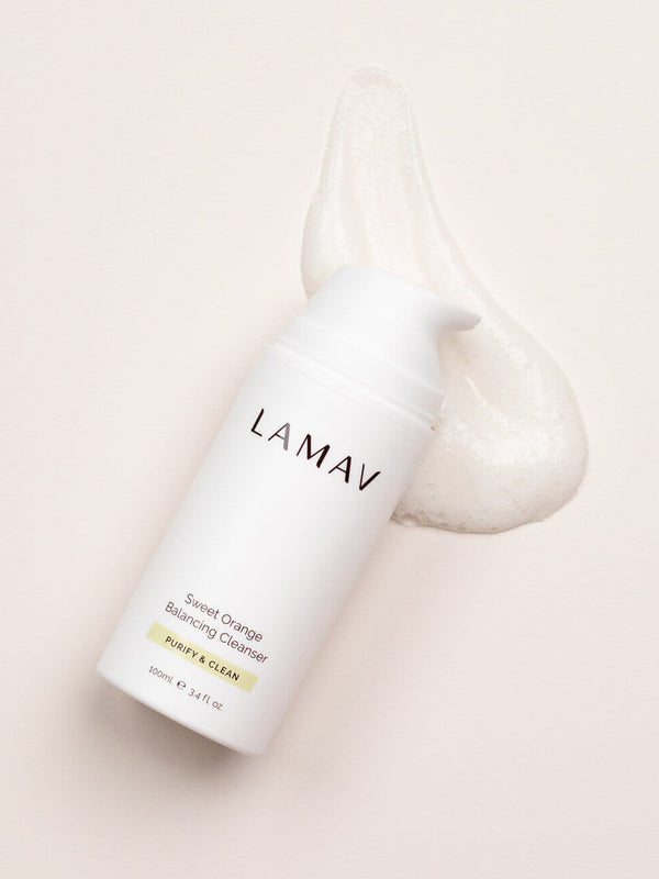 LAMAV Sweet Orange Balancing Cleanser tube on a neutral background