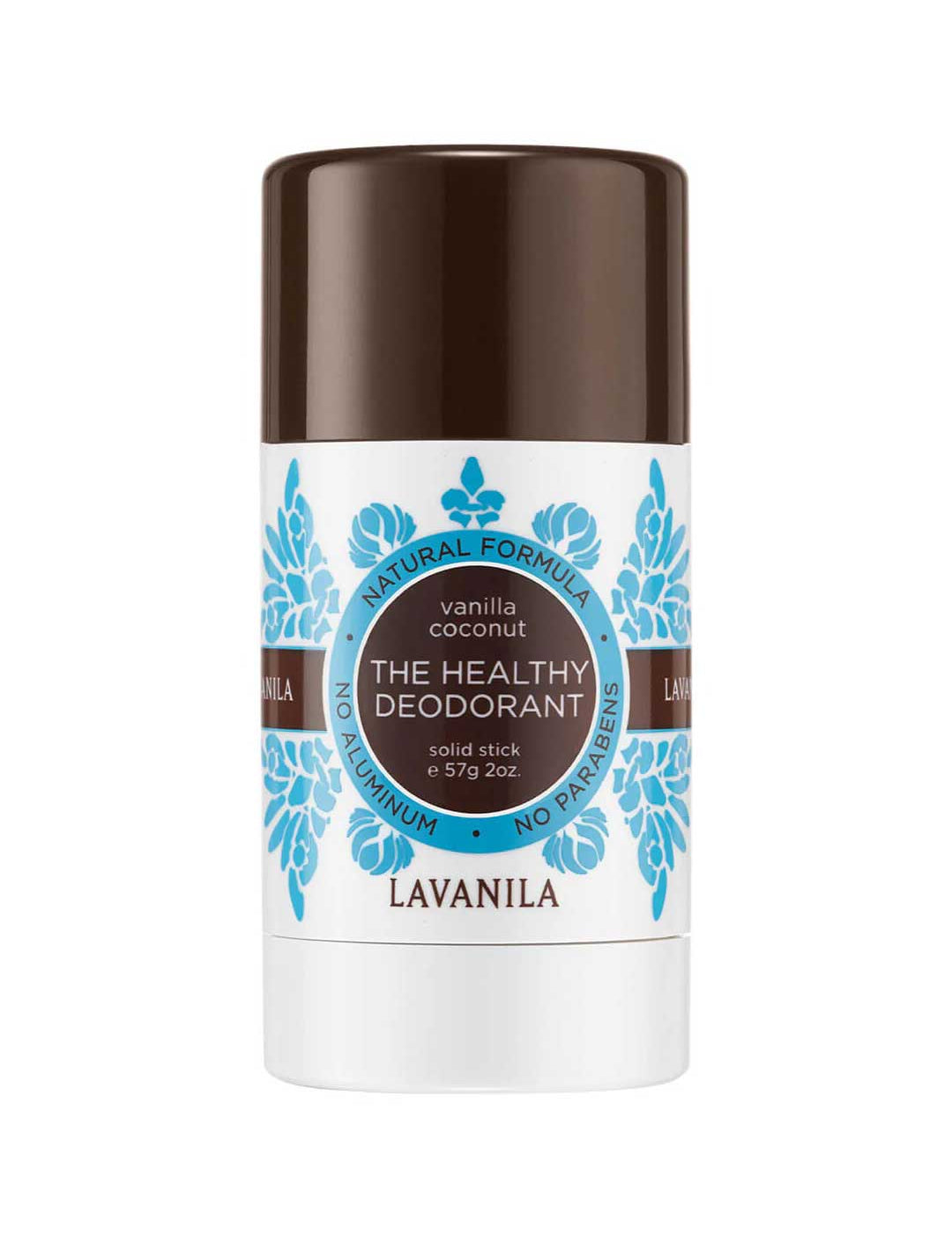 Lavanila The Healthy Deodorant stick with brown cap and white label on a white background