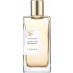 A rectangular glass bottle with a gold cap holds Lavanila The Healthy Fragrance EDT Vanilla Lavender 50ml, featuring light amber liquid and a label with floral design.
