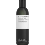 The Less is More Mallowsmooth Shampoo 200ml features a minimalistic black and white bottle, labeled as a certified organic shampoo designed for moisturising haircare.
