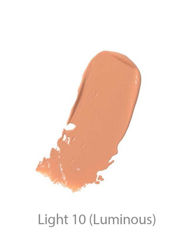 Peach-toned swatch of 100% Pure BB Cream in Light 10 Luminous, with the shade name displayed below.