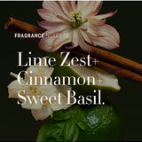 Lime zest, cinnamon and sweet basil fragrance panel for Antipodes Lime Caviar Hair Mask