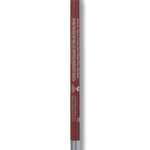 A muted brown 100% Pure lip liner stands upright with its rounded brown tip exposed. Small pale lettering runs down the back of the barrel above a silver-coloured base.