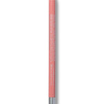 A pale pink 100% Pure lip liner stands upright with its rounded pink tip exposed. Small pale text runs down the back of the barrel, and a silver-coloured band finishes the base.