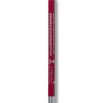 A deep berry-red 100% Pure lip liner stands upright with its rounded tip exposed. Small pale text runs down the back of the barrel, ending above a silver-coloured base.