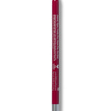 A deep berry-red 100% Pure lip liner stands upright with its rounded tip exposed. Small pale text runs down the back of the barrel, ending above a silver-coloured base.