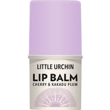 Little Urchin Cherry & Kakadu Plum Lip Balm 4g, made in Australia, has a light purple cap, beige base with black text, and a semi-circle design.