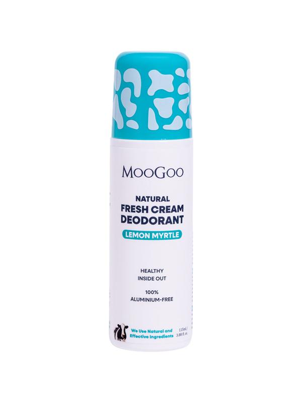 MooGoo Natural Fresh Cream Deodorant - Lemon Myrtle 115ml, updated packaging on a white background.