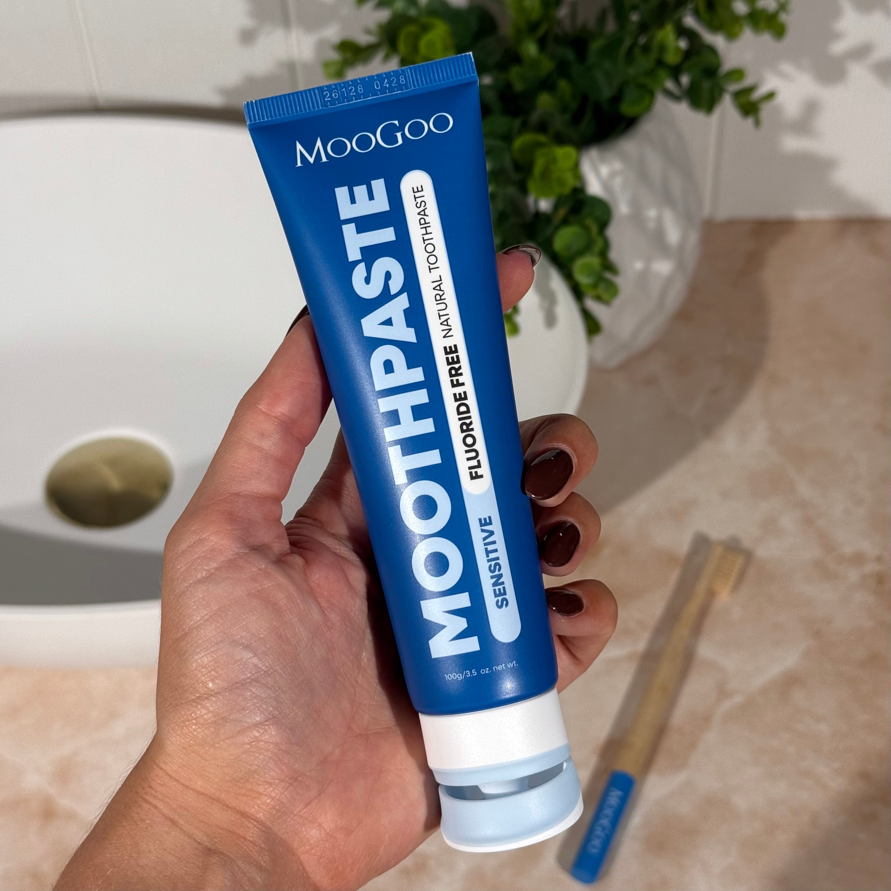 MooGoo Sensitive Moothpaste - Fluoride Free 100g lifestyle image
