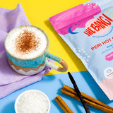 She BANG! Peri Hot Choccy pouch with a prepared chocolate drink and ingredients
