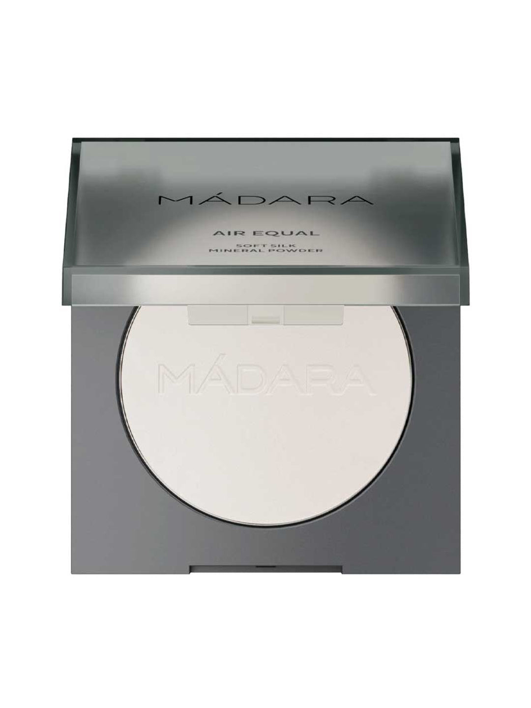 Open Madara Air Equal Soft Silk Mineral Powder compact on a white background