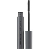 A gray tube of Madara Bold Volume Mascara - Deep Matter 6ml with the cap removed, showing a black wand with fine bristles. The product name appears vertically on the tube.