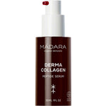 Madara Derma Collagen Peptide Serum 30ml is an anti-aging organic serum in a dark brown bottle with a pump dispenser and white text.