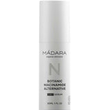 The Madara Niacinamide Alternative 5-in-1 Serum 30ml comes in a sleek white cylindrical bottle with minimalist black and gray text—ideal for breakout-prone skin seeking a gentle niacinamide alternative.