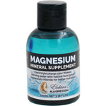 Small transparent teal Elektra Magnesium Mineral Supplement bottle with a black flip cap and a black-and-blue label featuring a water splash.