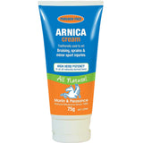 Martin & Pleasance Arnica Herbal Cream Tube 75g is paraben free and all natural, used for bruising, sprains, and minor sports injuries. The blue, green, and orange tube with a white cap contains 75g of cream.