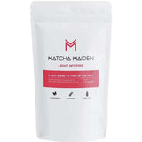 The Matcha Maiden Light My Fire Blend 28.35g comes in a white resealable pouch with a red band, offering an energising matcha green tea that's vegan, gluten free, dairy free, antioxidant-rich, and "a fiery blend to turn up the heat.