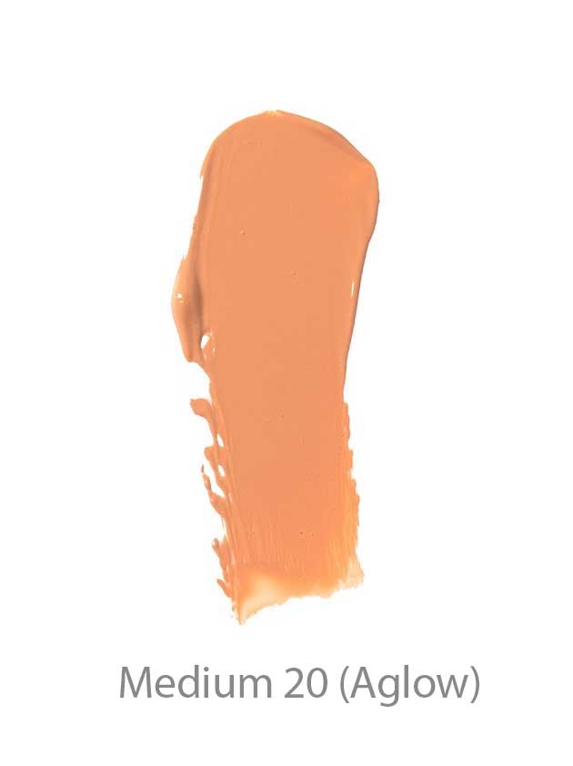 A creamy, medium beige 100% Pure BB Cream 30ml with a slight orange undertone and natural ingredients. This makeup-skincare hybrid shade is labeled: “Medium 20 (Aglow)”.