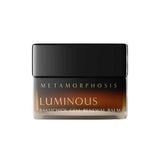 Metamorphosis Luminous Bakuchiol Cell Renewal Balm 50ml, a retinol alternative ideal for menopausal skin, is shown with a black lid and amber base on a white background.