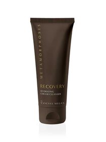 A dark brown tube labeled Metamorphosis Recovery Hydrating Cream Cleanser 180ml stands upright on a white background, specially formulated for mature skin.