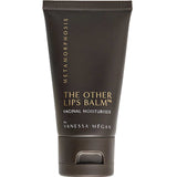 A black tube labeled Metamorphosis The Other Lips Balm™ 50ml stands upright against a white background, featuring gold and white text—perfect as a natural intimate balm for menopause dryness relief.