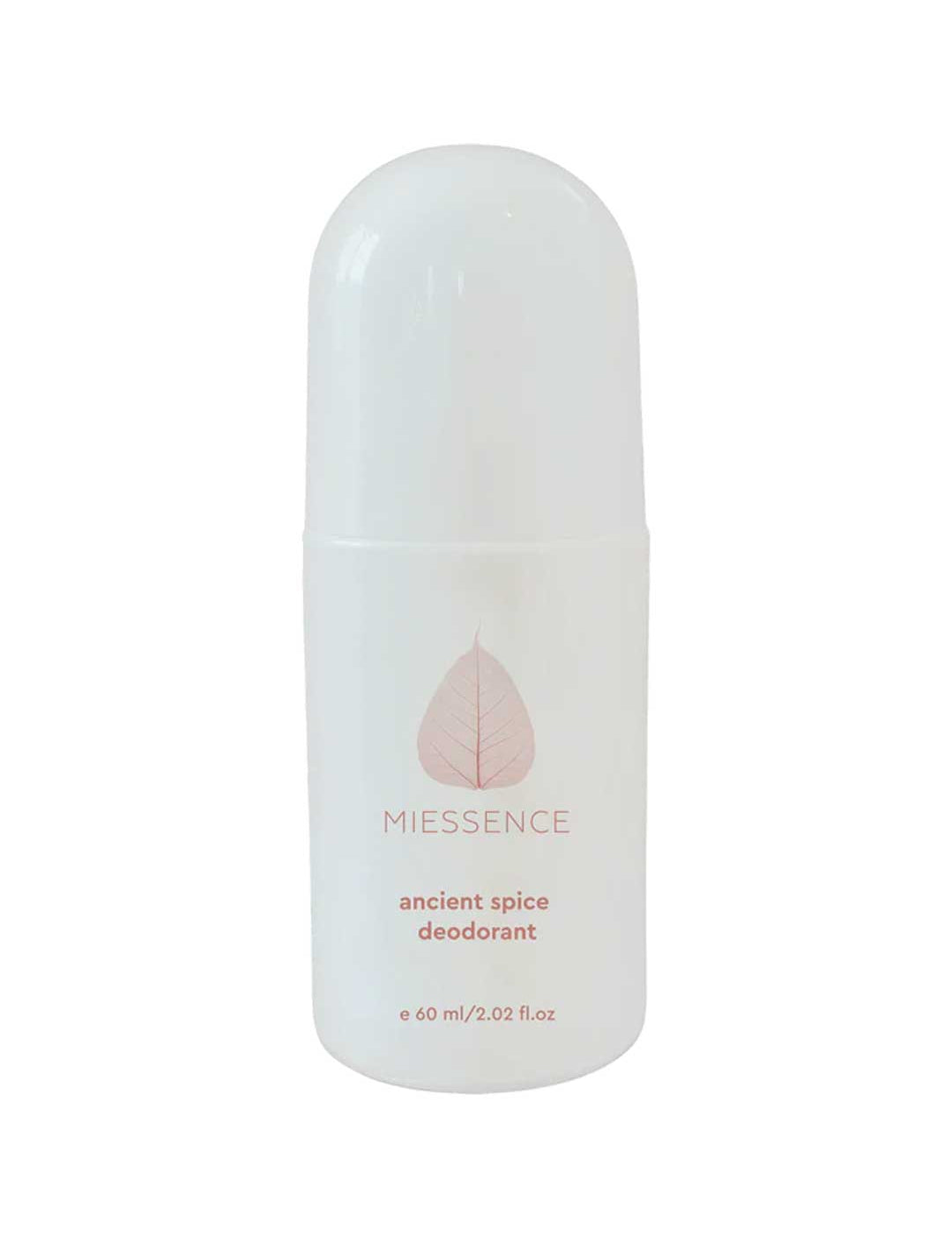 Deodorant bottle labeled 'Miessence' on a white background