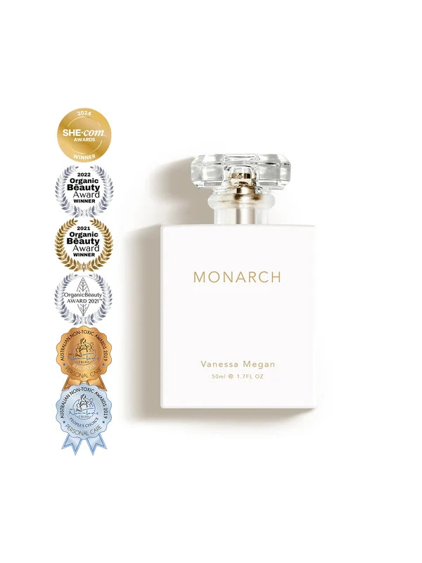 Vanessa Megan Monarch Natural Perfume with its award badges
