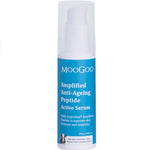 MooGoo Amplified Anti-Ageing Peptide Active Serum with Argireline® 25ml features a pump dispenser and blue label, designed to help reduce wrinkles and improve skin firmness and elasticity.