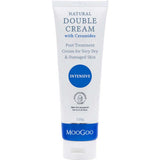 MooGoo Double Cream with Ceramides 120g is an ultra-hydrating moisturizer for very dry, sensitive skin, featuring a white tube with blue accents and a dermatologically tested logo.