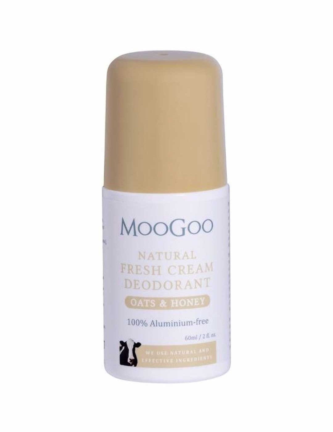 Moogoo natural fresh cream deodorant bottle on a white background