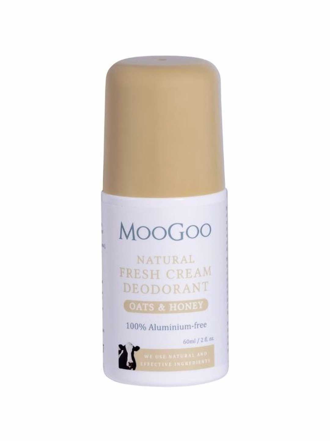 Moogoo natural fresh cream deodorant bottle on a white background