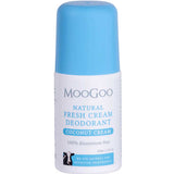 MooGoo natural fresh cream deodorant bottle on a white background