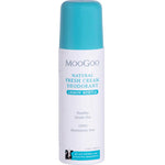 Taller sized Moogoo natural fresh cream deodorant bottle in 115ml on a white background