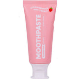 A pink tube of MooGoo Kids Moothpaste Strawberries & Cream - Fluoride Free 50g features a small strawberry graphic and notes it's fluoride free and pH balanced.