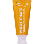 A yellow 50g tube of MooGoo Kids Moothpaste Vanilla Ice Cream, fluoride free and pH balanced, stands upright. The packaging resembles toothpaste and is clearly branded MooGoo.
