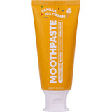 A yellow 50g tube of MooGoo Kids Moothpaste Vanilla Ice Cream, fluoride free and pH balanced, stands upright. The packaging resembles toothpaste and is clearly branded MooGoo.